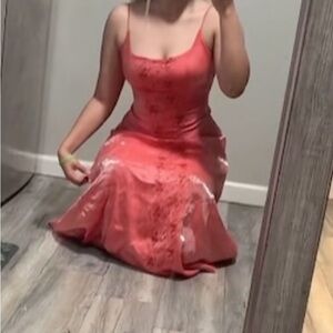 Elegant Coral Spaghetti Strap Dress